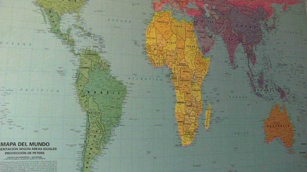 detalle de un mapamundi, donde destacan América latina, África y Asia