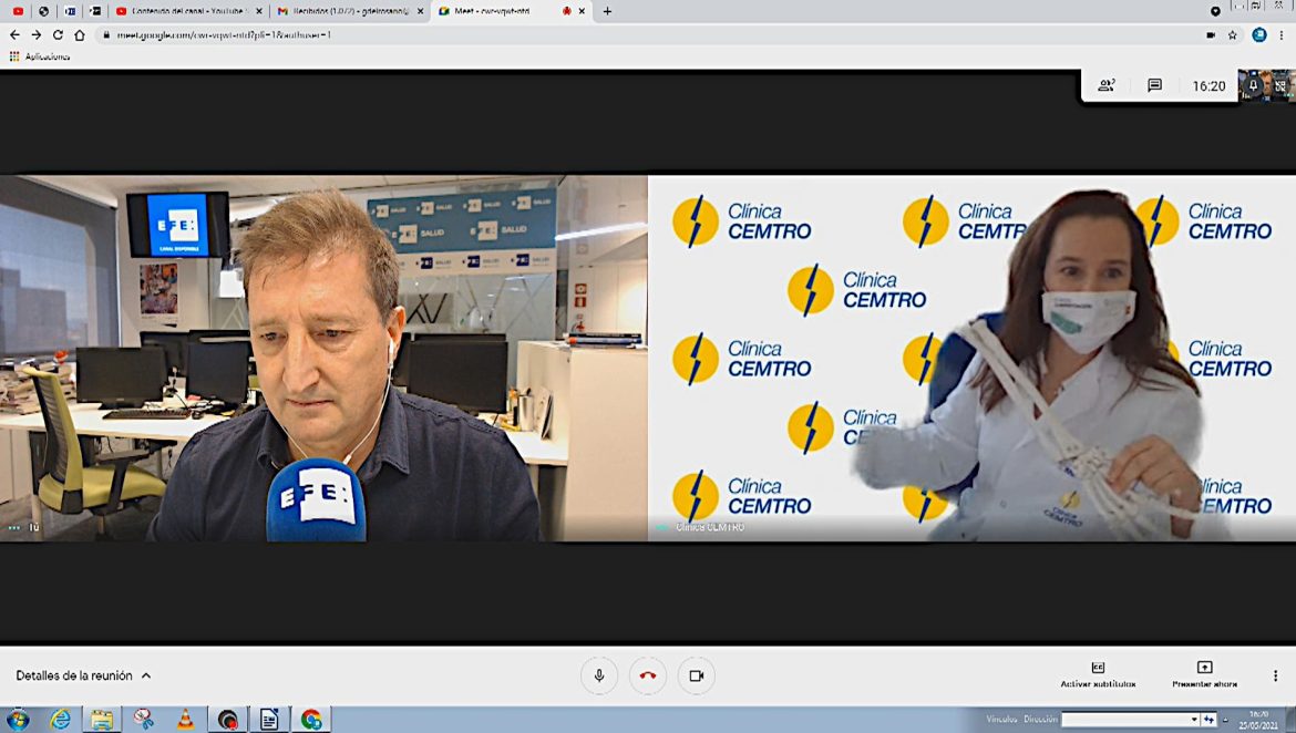 El periodista de EFE, Gregorio del Rosario, entrevista en línea a la Dra. Marta Guillén Vicente, traumatóloga del Hospital Clínica CEMTRO de Madrid. Entrevista de EFEsalud a la Dra. Marta Guillén Vicente