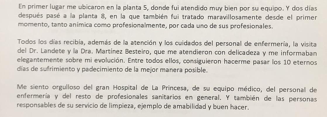 Carta de un paciente de coronavirus