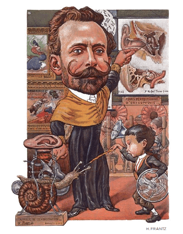 Caricatura del doctor Rafael Forns Romans, catedrático y organizador de los dos primeros congresos nacionales de Otorrinolaringología. Consejero de sanidad en 1908, fue también un destacado pintor discípulo de Cecilio Plá