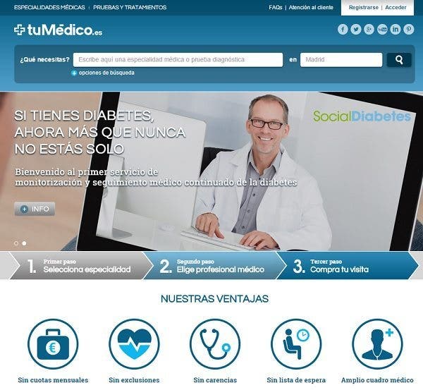 Lesiones-enfermedades-consulta-profesionales sanitarios Imagen de la página principal del portal TuMédico.es.